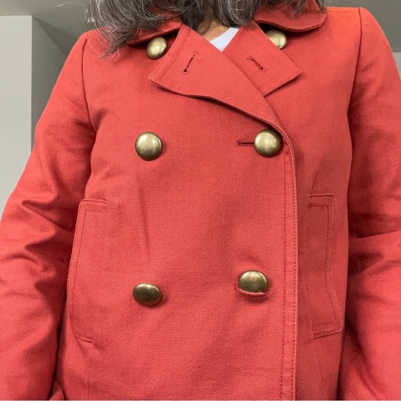 Cropped Denim Orange Peacoat Jacket! - Picture 5 of 13
